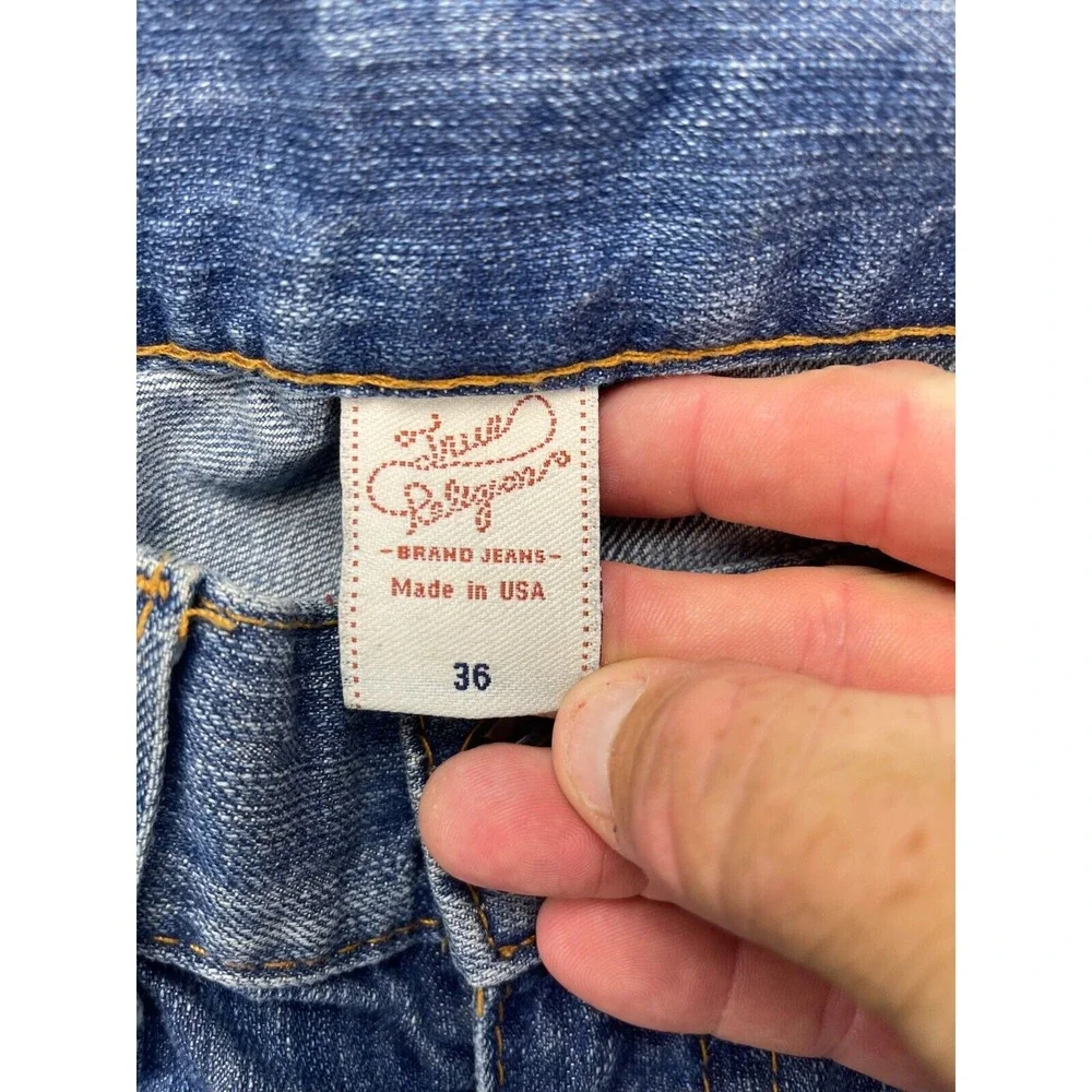 VTG True Religion Men's Jeans 36x30‎ Blue Suede Horseshoe Mid Rise Whisker